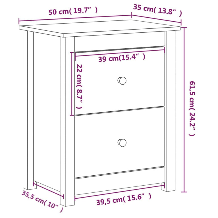 Nachtkastjes 2 st 50x35x61,5 cm massief grenenhout zwart MeubelReus
