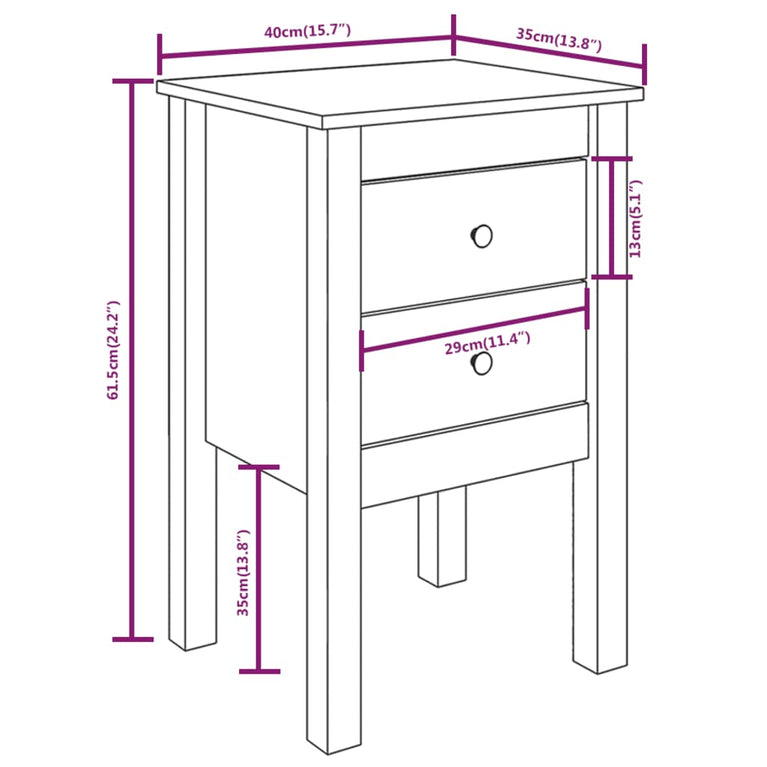 Nachtkastjes 2 st 40x35x61,5 cm massief grenenhout MeubelReus