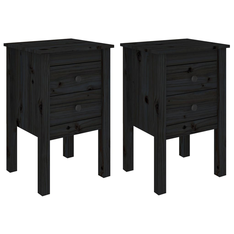 Nachtkastjes 2 st 40x35x61,5 cm massief grenenhout zwart MeubelReus