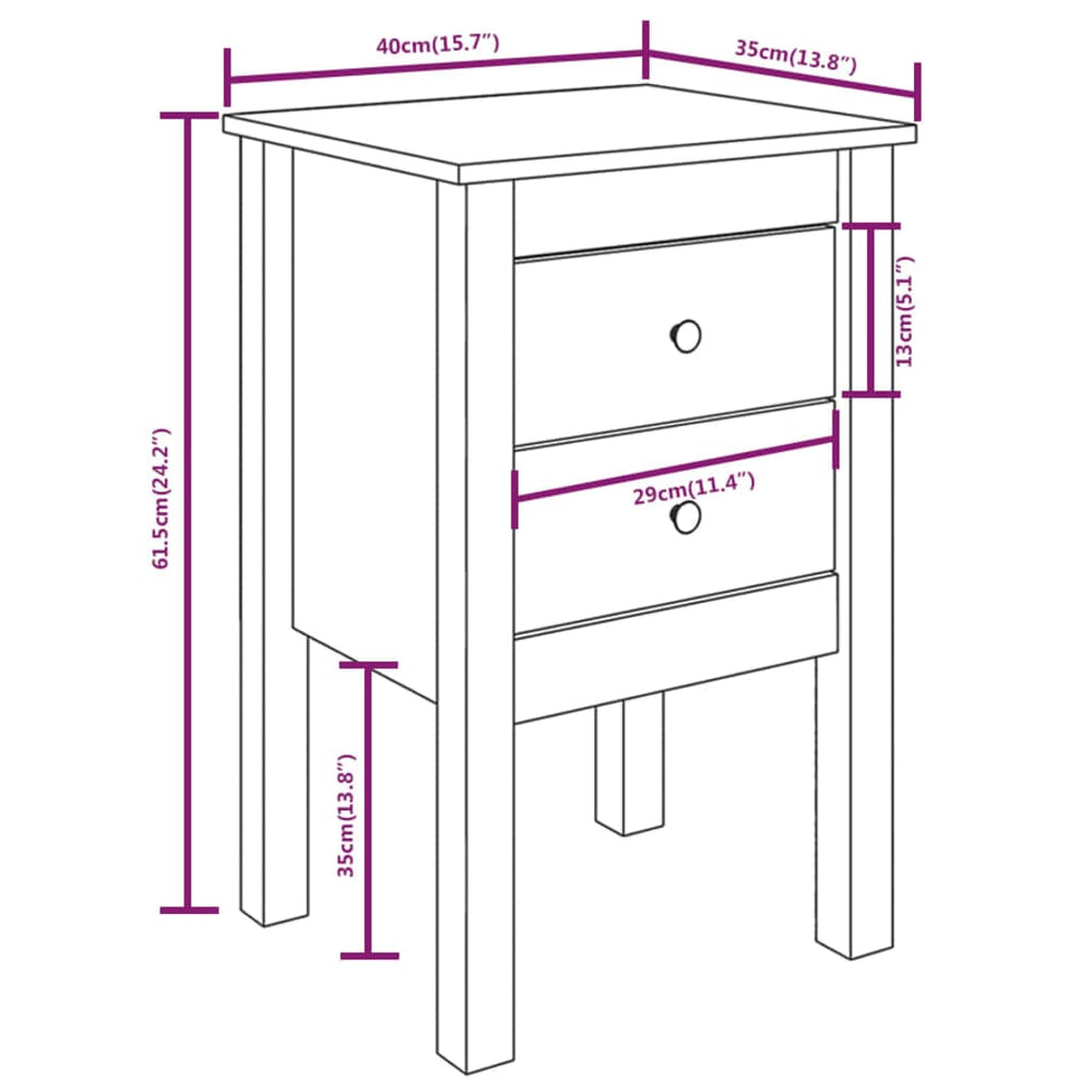 Nachtkastjes 2 st 40x35x61,5 cm massief grenenhout zwart MeubelReus