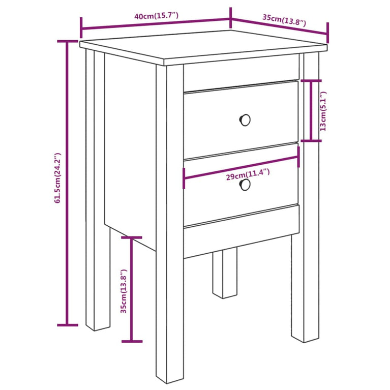 Nachtkastjes 2 st 40x35x61,5 cm massief grenenhout zwart MeubelReus