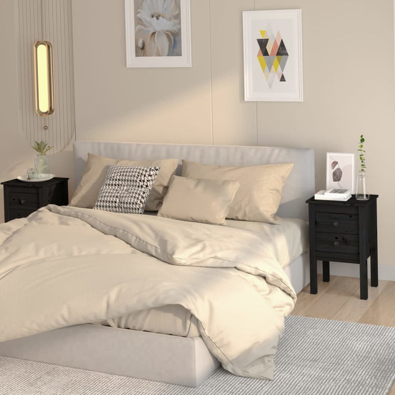 Nachtkastjes 2 st 40x35x61,5 cm massief grenenhout zwart MeubelReus