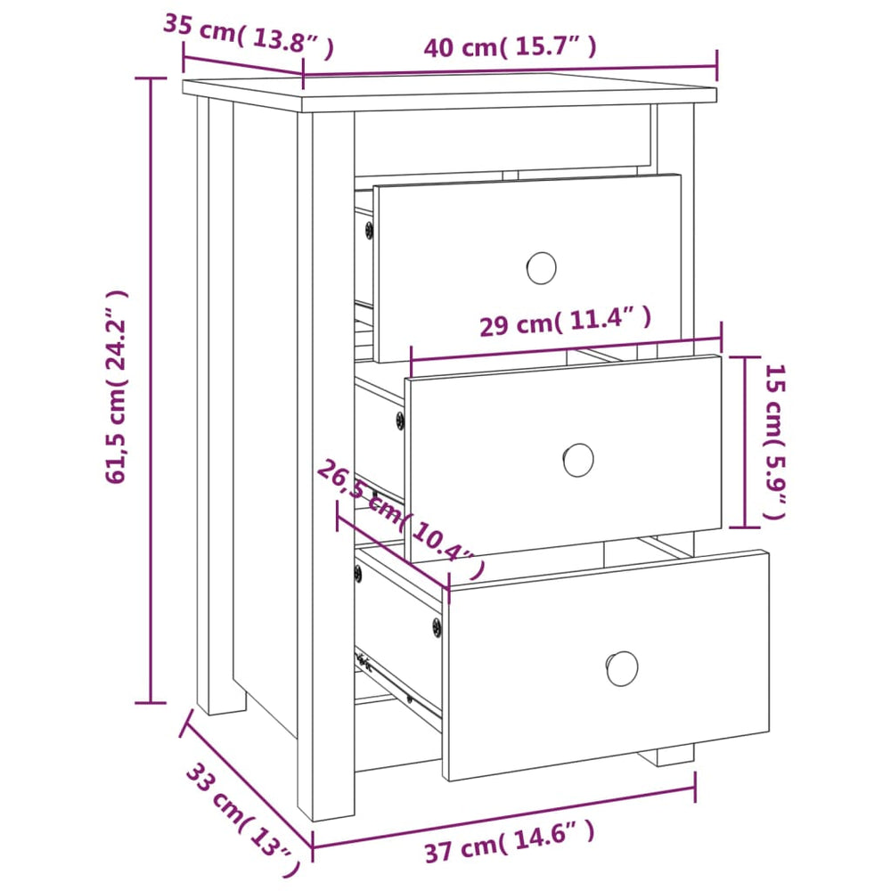 Nachtkastjes 2 st 40x35x61,5 cm massief grenenhout wit MeubelReus