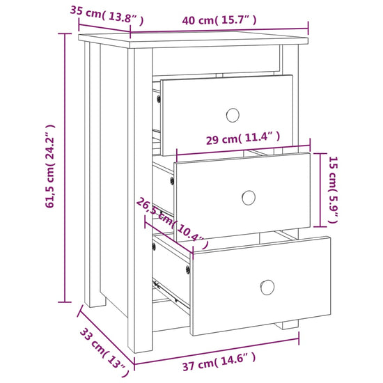 Nachtkastje 40x35x61,5 cm massief grenenhout honingbruin MeubelReus