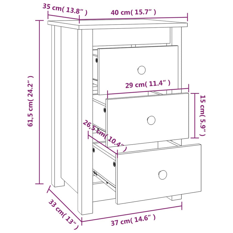 Nachtkastje 40x35x61,5 cm massief grenenhout honingbruin MeubelReus