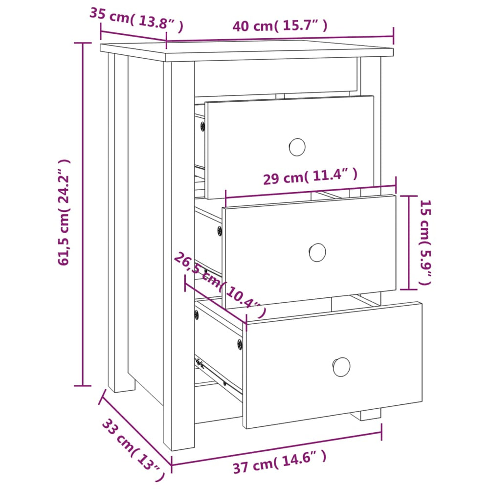 Nachtkastjes 2 st 40x35x61,5 cm massief grenenhout honingbruin MeubelReus