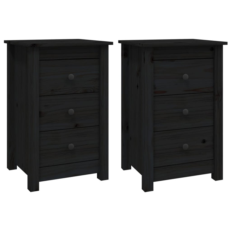 Nachtkastjes 2 st 40x35x61,5 cm massief grenenhout zwart MeubelReus