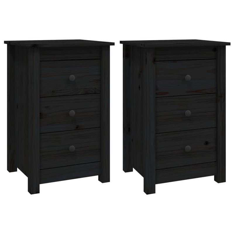 Nachtkastjes 2 st 40x35x61,5 cm massief grenenhout zwart MeubelReus