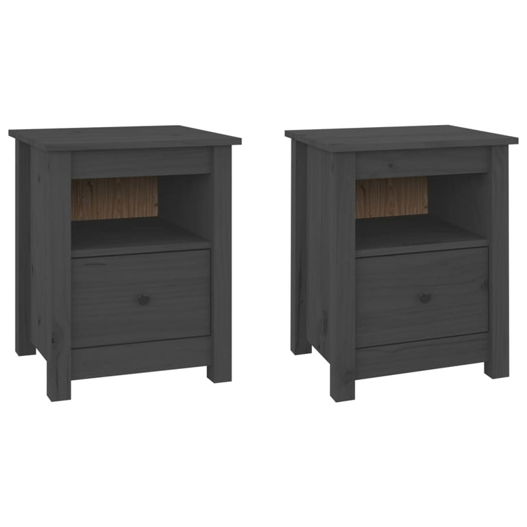 Nachtkastjes 2 st 40x35x49 cm massief grenenhout grijs MeubelReus