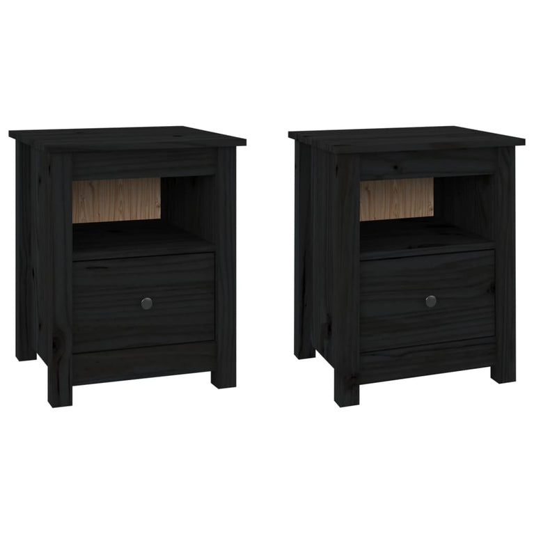 Nachtkastjes 2 st 40x35x49 cm massief grenenhout zwart MeubelReus