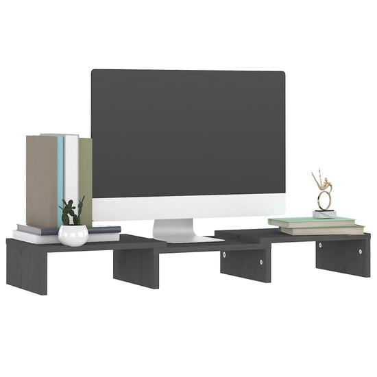 Monitorstandaard 60x24x10,5 cm massief grenenhout grijs MeubelReus