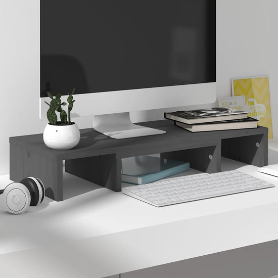 Monitorstandaard 60x24x10,5 cm massief grenenhout grijs MeubelReus
