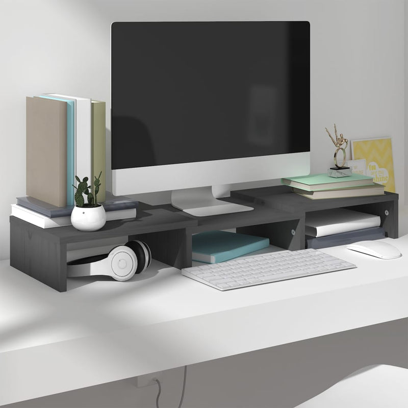 Monitorstandaard 60x24x10,5 cm massief grenenhout grijs MeubelReus