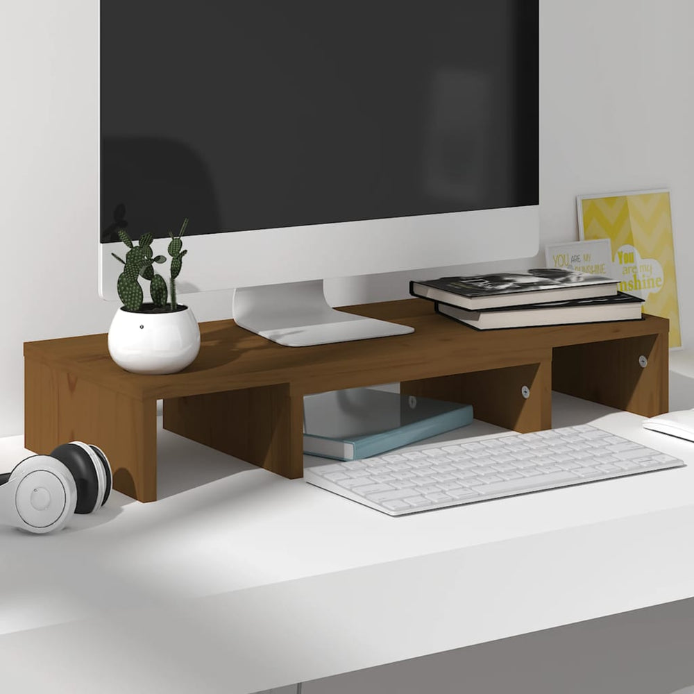 Monitorstandaard 60x24x10,5 cm massief grenenhout honingbruin MeubelReus