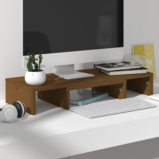 Monitorstandaard 60x24x10,5 cm massief grenenhout honingbruin MeubelReus