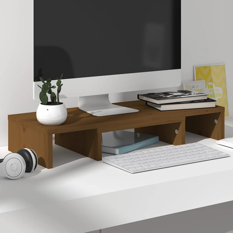 Monitorstandaard 60x24x10,5 cm massief grenenhout honingbruin MeubelReus