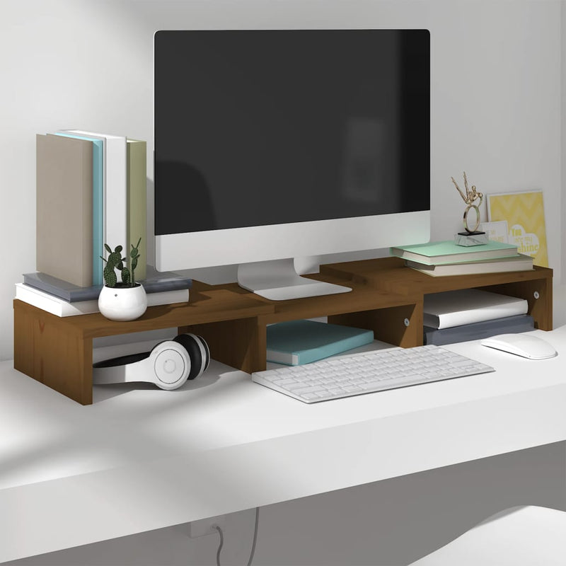 Monitorstandaard 60x24x10,5 cm massief grenenhout honingbruin MeubelReus