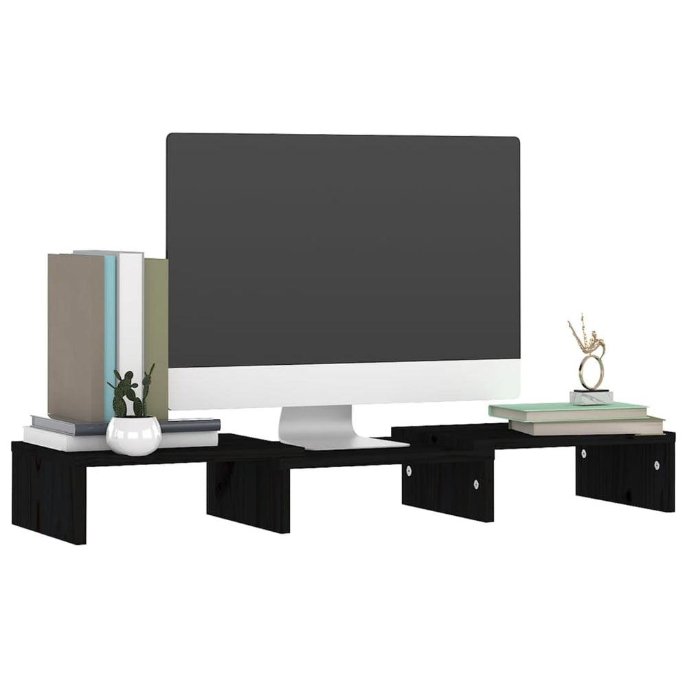 Monitorstandaard 60x24x10,5 cm massief grenenhout zwart MeubelReus