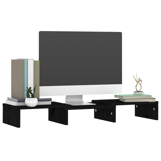 Monitorstandaard 60x24x10,5 cm massief grenenhout zwart MeubelReus