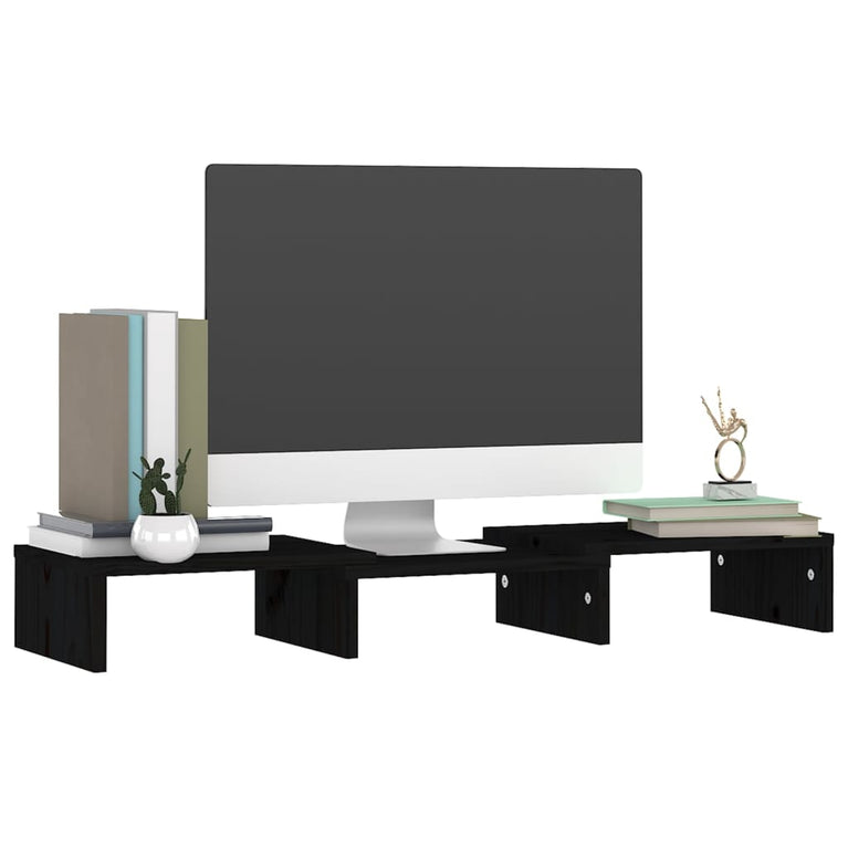Monitorstandaard 60x24x10,5 cm massief grenenhout zwart MeubelReus