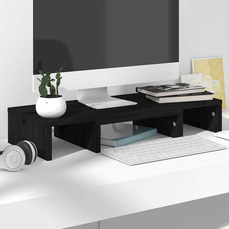 Monitorstandaard 60x24x10,5 cm massief grenenhout zwart MeubelReus
