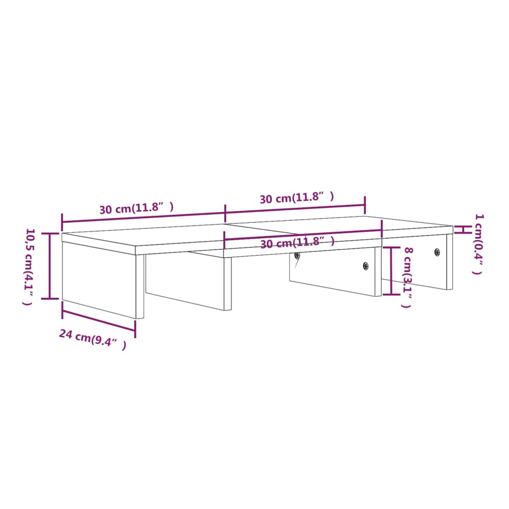 Monitorstandaard 60x24x10,5 cm massief grenenhout zwart MeubelReus