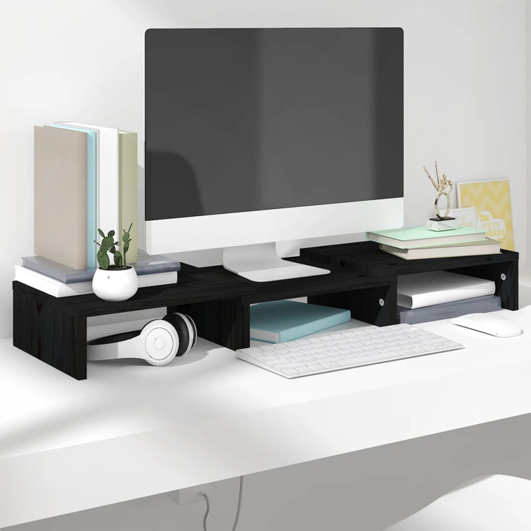 Monitorstandaard 60x24x10,5 cm massief grenenhout zwart MeubelReus