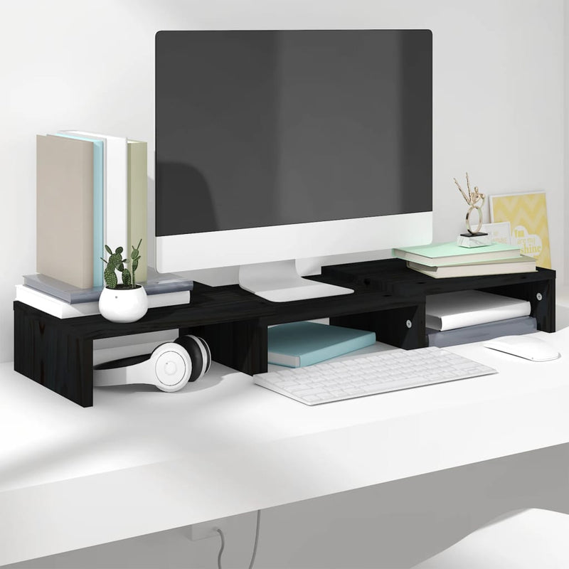 Monitorstandaard 60x24x10,5 cm massief grenenhout zwart MeubelReus