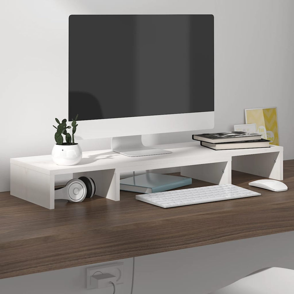 Monitorstandaard 80x24x10,5 cm massief grenenhout wit MeubelReus