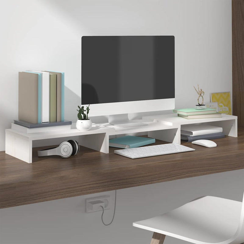 Monitorstandaard 80x24x10,5 cm massief grenenhout wit MeubelReus