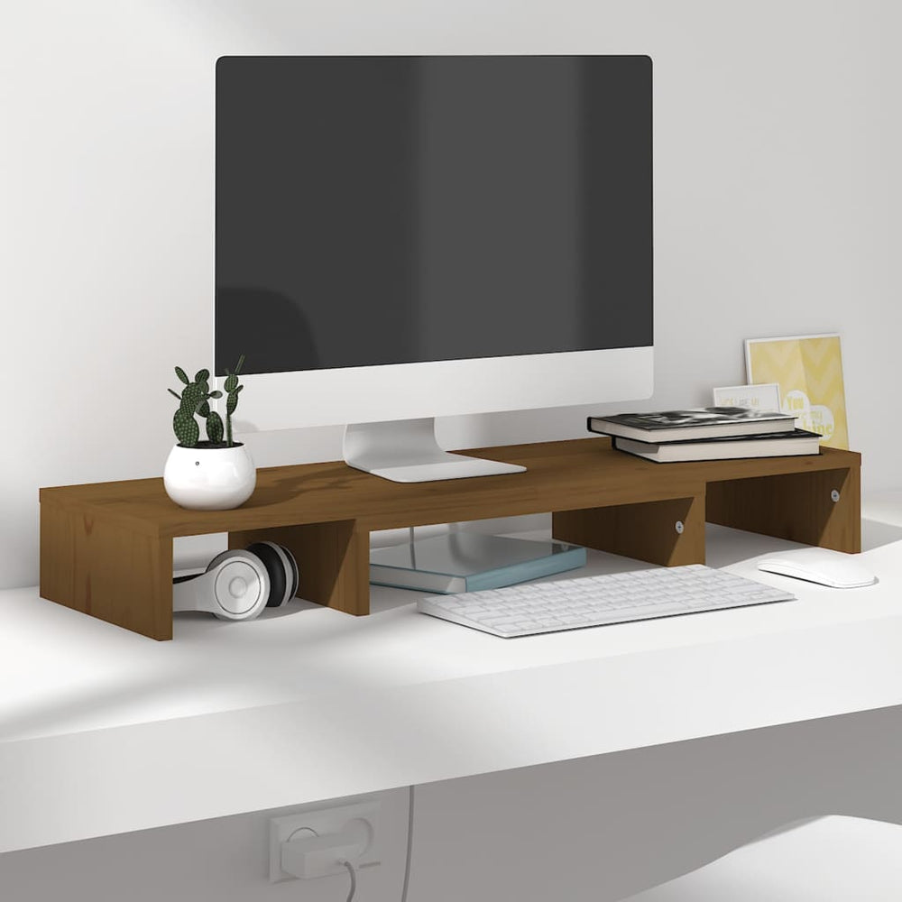 Monitorstandaard 80x24x10,5 cm massief grenenhout honingbruin MeubelReus