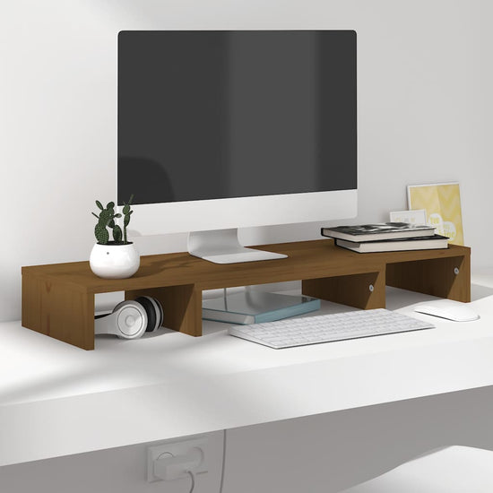 Monitorstandaard 80x24x10,5 cm massief grenenhout honingbruin MeubelReus