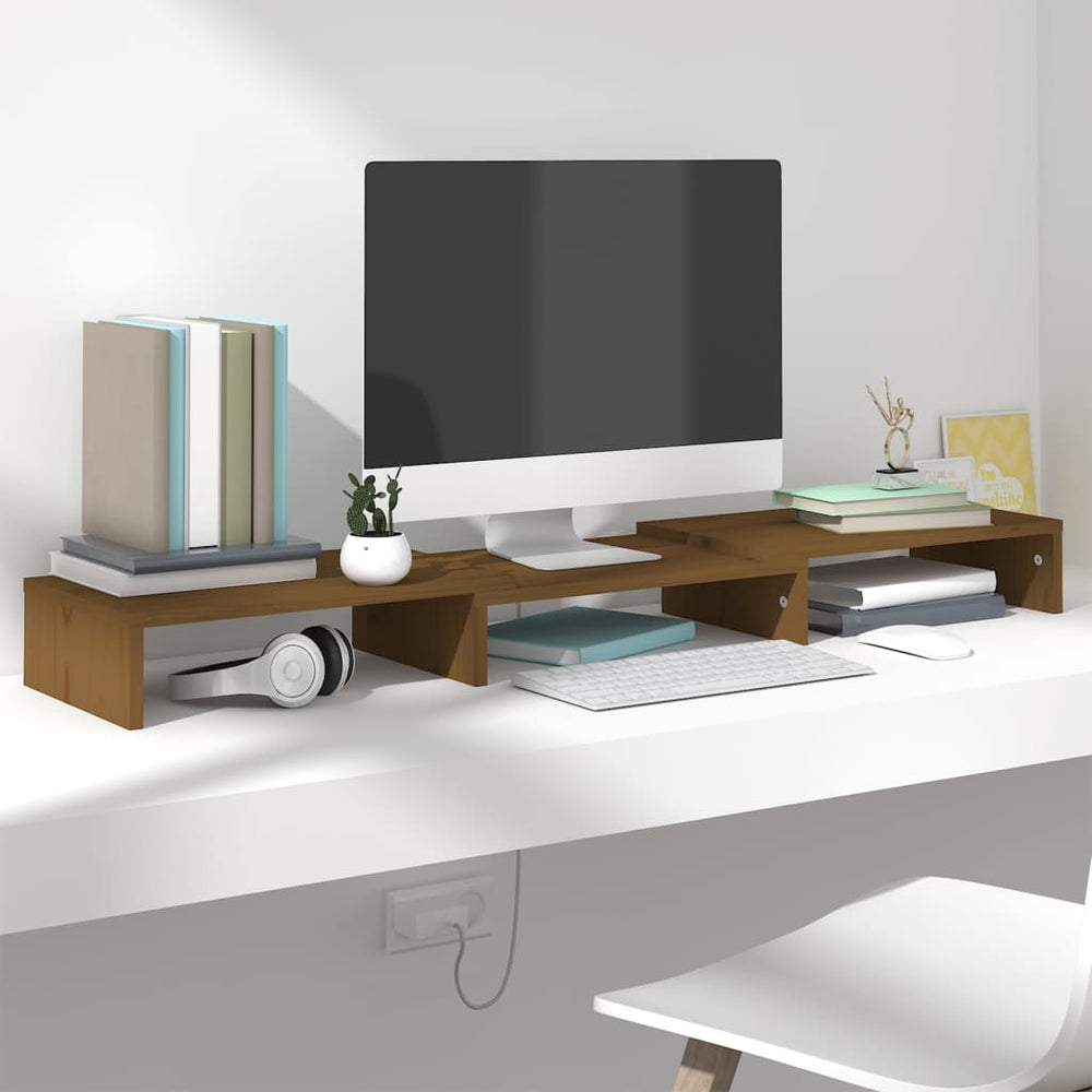 Monitorstandaard 80x24x10,5 cm massief grenenhout honingbruin MeubelReus