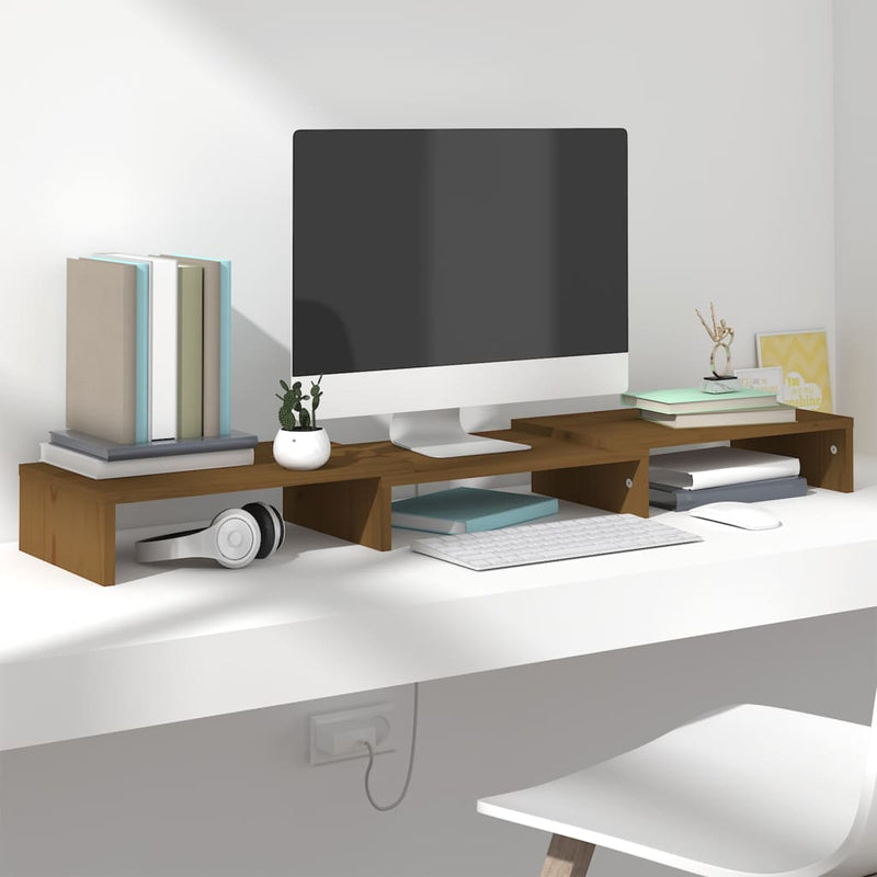 Monitorstandaard 80x24x10,5 cm massief grenenhout honingbruin MeubelReus