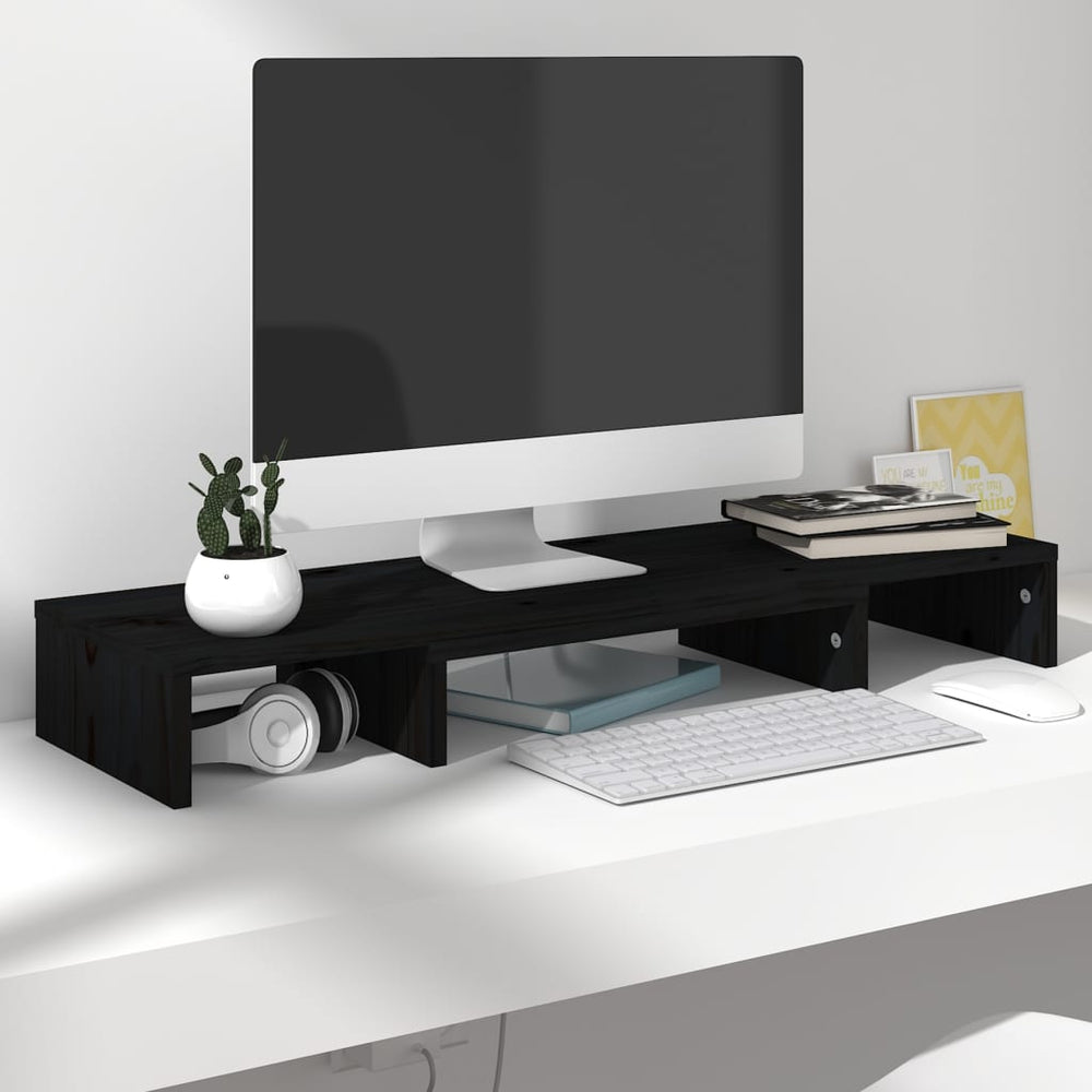 Monitorstandaard 80x24x10,5 cm massief grenenhout zwart MeubelReus