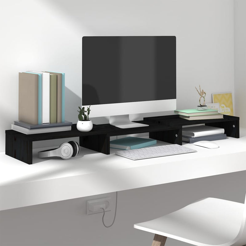 Monitorstandaard 80x24x10,5 cm massief grenenhout zwart MeubelReus