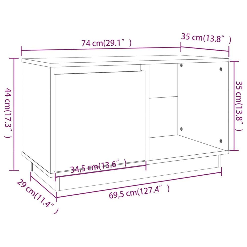 Tv-meubel 74x35x44 cm massief grenenhout grijs MeubelReus