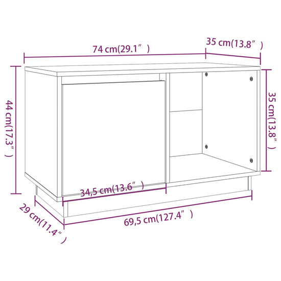 Tv-meubel 74x35x44 cm massief grenenhout grijs MeubelReus