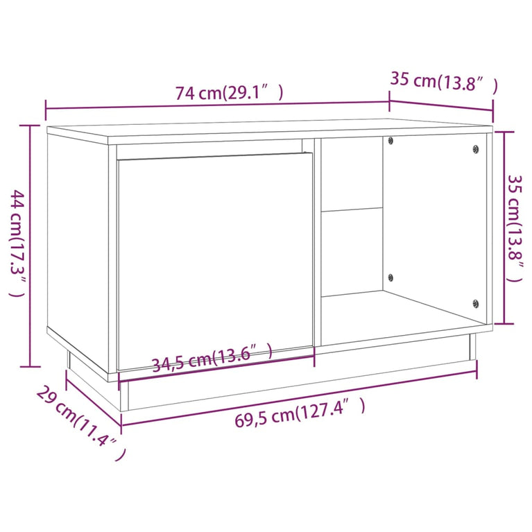Tv-meubel 74x35x44 cm massief grenenhout grijs MeubelReus