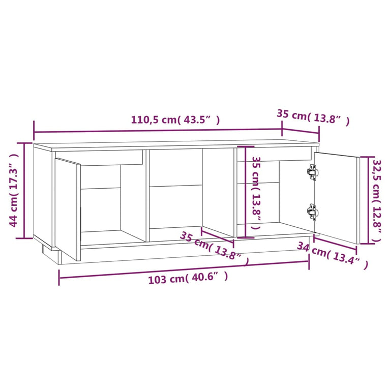 Tv-meubel 110,5x35x44 cm massief grenenhout honingbruin MeubelReus