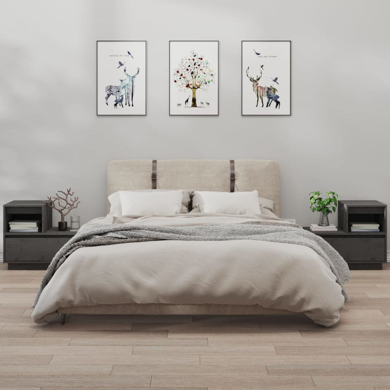 Nachtkastjes 2 st 60x34x51 cm massief grenenhout grijs MeubelReus