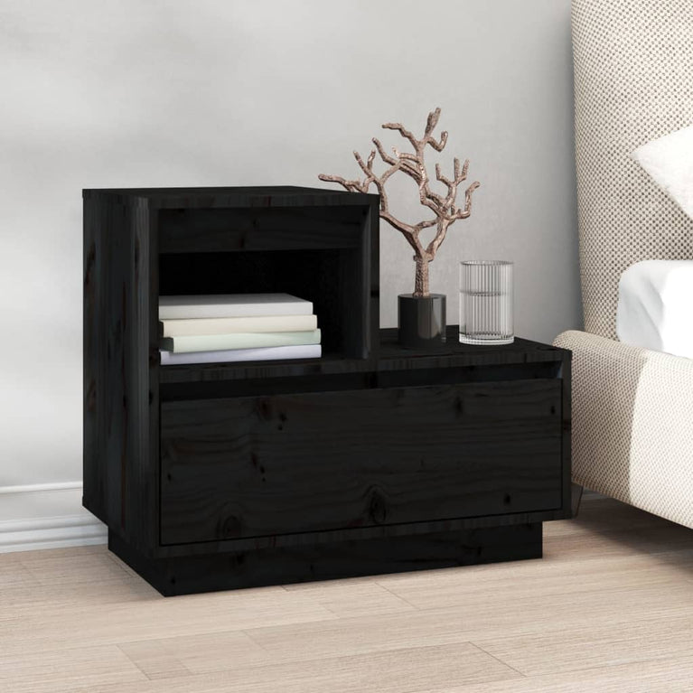 Nachtkastjes 2 st 60x34x51 cm massief grenenhout zwart MeubelReus