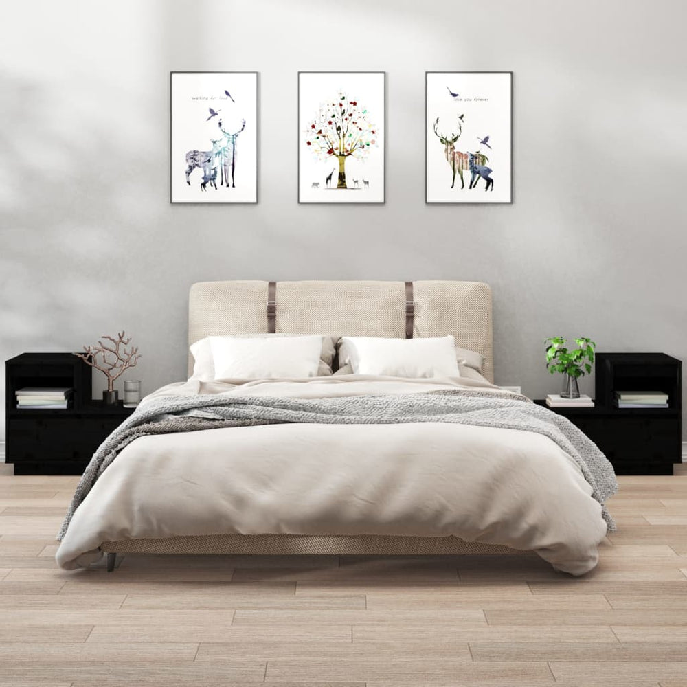 Nachtkastjes 2 st 60x34x51 cm massief grenenhout zwart MeubelReus