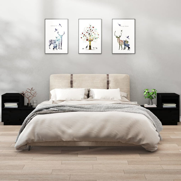 Nachtkastjes 2 st 60x34x51 cm massief grenenhout zwart MeubelReus