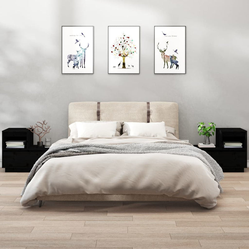 Nachtkastjes 2 st 60x34x51 cm massief grenenhout zwart MeubelReus