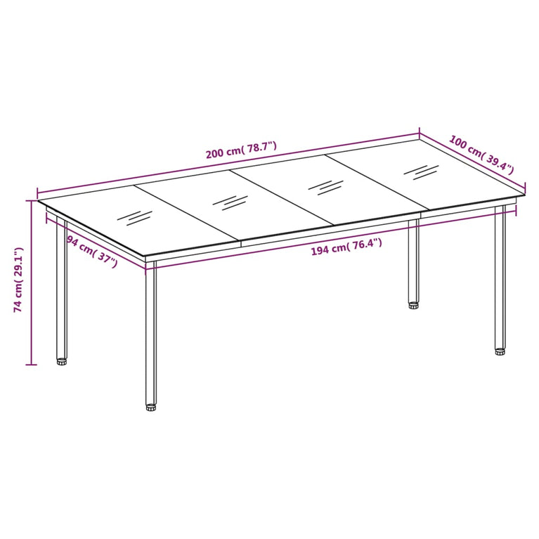 Tuintafel 200x100x74 cm staal en glas zwart MeubelReus