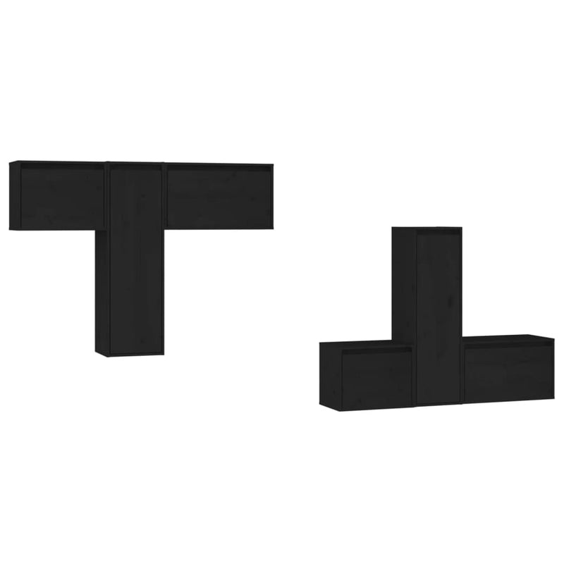 Tv-meubelen 6 st massief grenenhout zwart