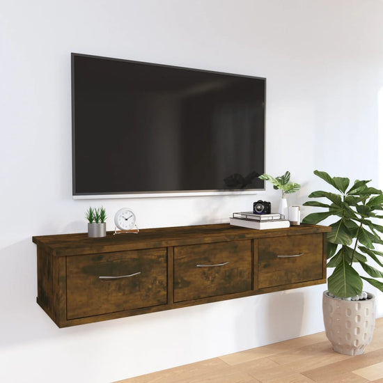 Wandkast 88x26x18,5 cm bewerkt hout gerookt eikenkleurig MeubelReus