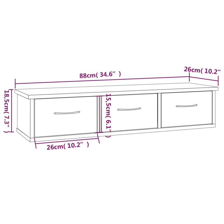 Wandkast 88x26x18,5 cm bewerkt hout grijs sonoma eikenkleurig MeubelReus
