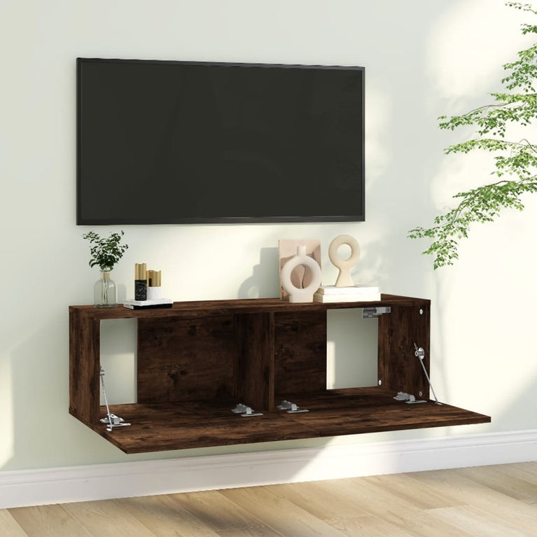 Tv-wandmeubel 100x30x30 cm bewerkt hout gerookt eikenkleurig MeubelReus